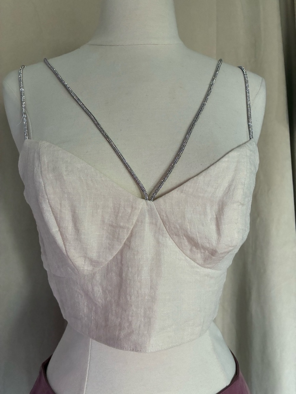 H&M cream Linen Blend Crop Top with Silver Lightweight